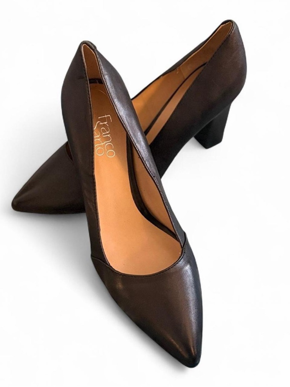 Franco Sarto Black Pointed Toe Block Heel Pumps